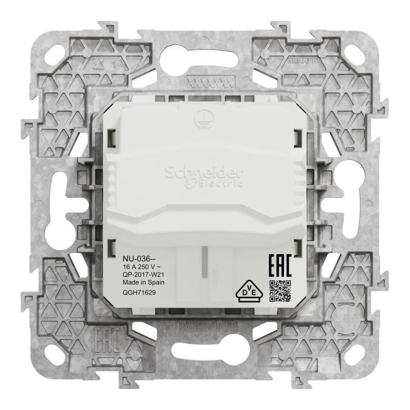 Розетка с з/к 16А Белый 74.5х74.5х40mm PC [NU503618] Unica New Schneider Electric