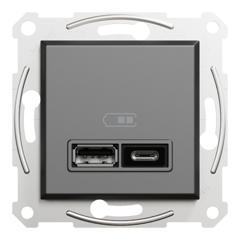 USB розетка А+С 2.4А Asfora ABS чорний [EPH2700371] Шнейдер Електрік