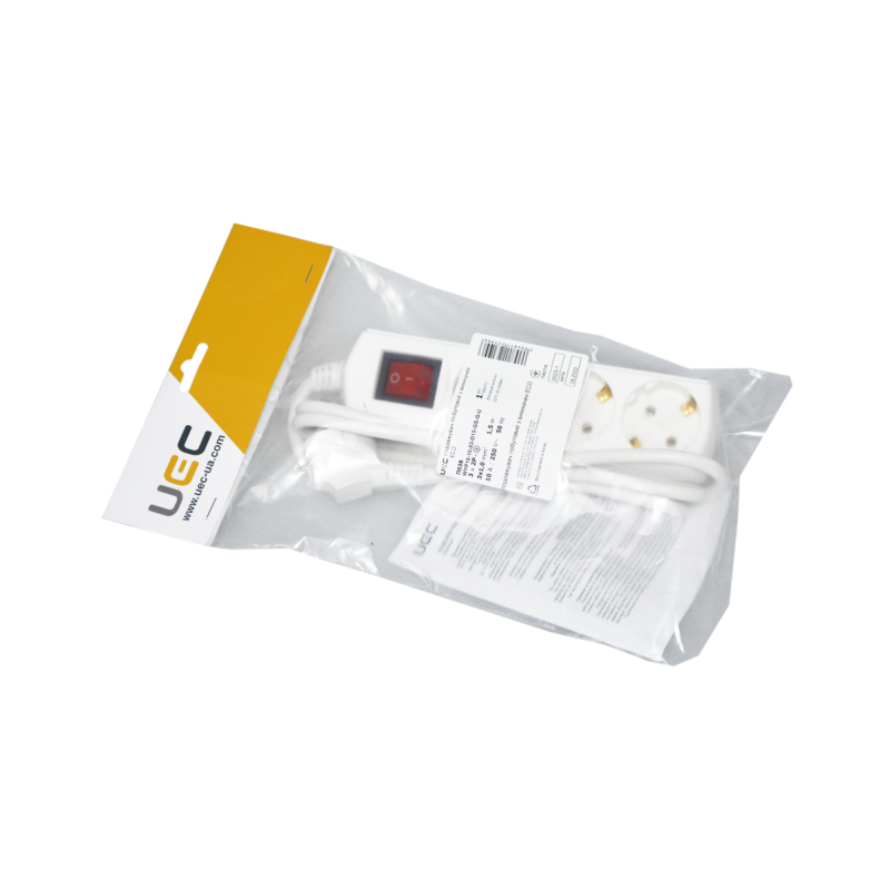 Подовжувач з вимикачем 1,5м 3 гнізда 2Р+PЕ IP20 [WYP10-10-03-D15-GS-G-U] UEC