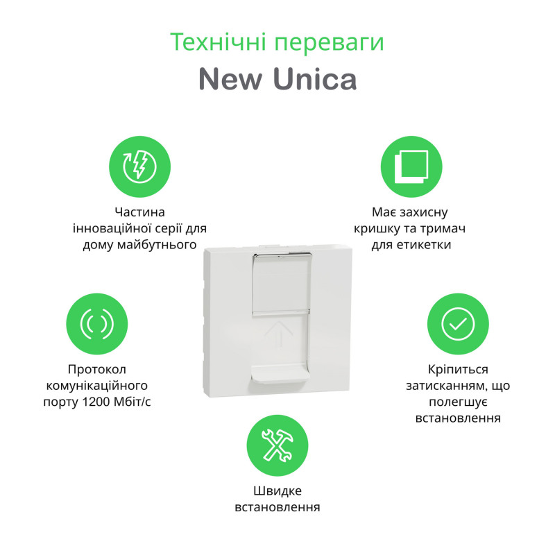 Розетка компьютерная RJ45 категория 6STP 2 модуль белая [NU341718] ABS-UV Unica New Шнейдер Электрик