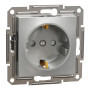 Розетка с заземлением Asfora с защитными шторками алюминий АБС [EPH2900261] Шнейдер Электрик