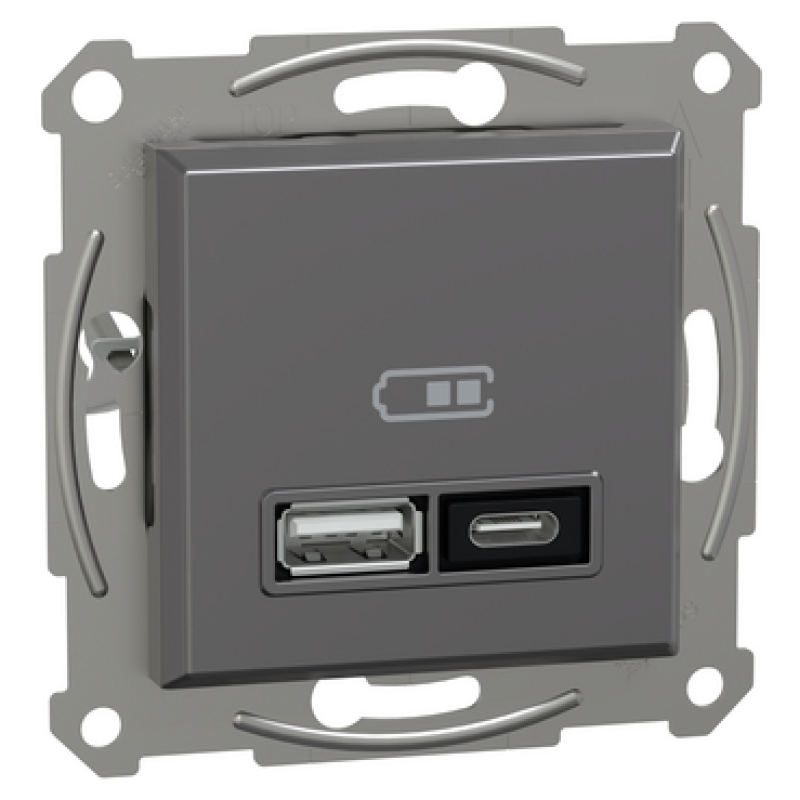 USB розетка тип А+С 21W 3A антрацит ABS [EPH2700571] Шнейдер Електрік