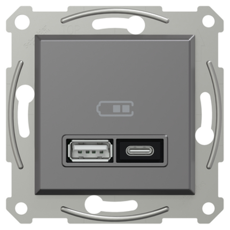 USB розетка тип А+С 21W 3A антрацит ABS [EPH2700571] Шнейдер Електрік