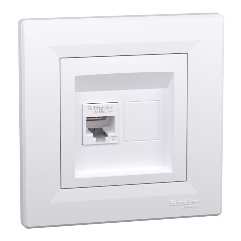 Розетка комп'ютерна з рамкою RJ45 UTP кат.6 Asfora біла ABS [EPH4700121] Шнейдер Електрік