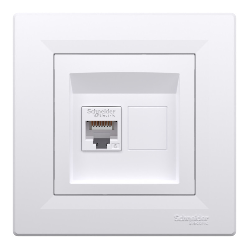 Розетка комп'ютерна з рамкою RJ45 UTP кат.6 Asfora біла ABS [EPH4700121] Шнейдер Електрік