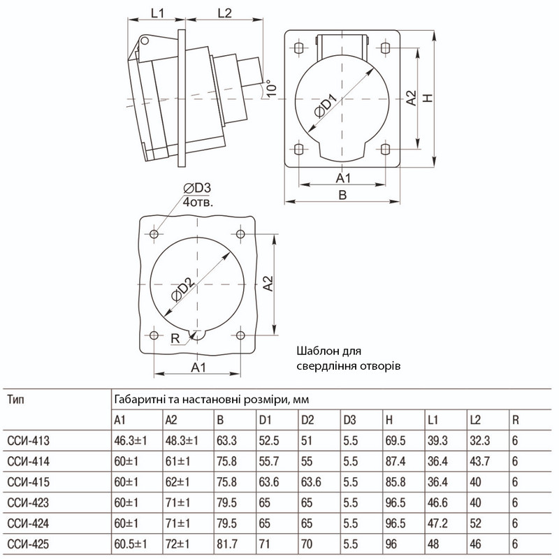 Силова розетка 2P+PE 16А 250В вбудована IP44 синя [PSR41-016-3-U] ЗСІ-413 UEC