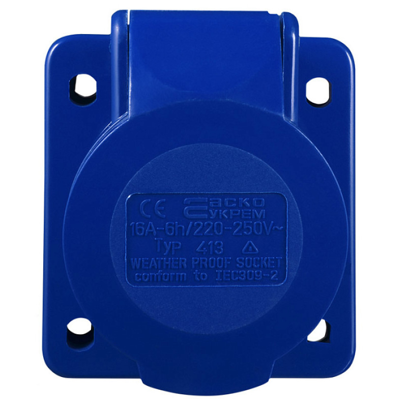 Силовая розетка 2P+PE 16А 230В встраиваемая IP44 синяя [A0080030001] ГВ (413) АСКО