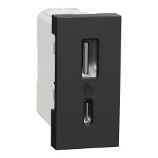 Розетка USB тип A+C Антрацит 45х22.5х39mm PC [NU301654] Unica New Schneider Electric