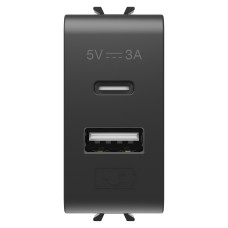 Розетка USB двойная 3A 5В тип A+C 1 модуль Chorusmart черная технополимер [GW12449] Gewiss