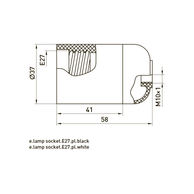 Патрон E27 58х37mm пластик чорний [s9100009] e.lamp socket.e27.pl.black E.NEXT