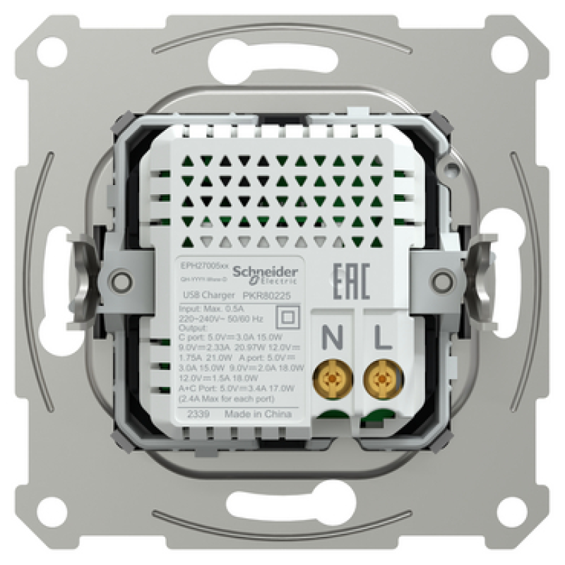 USB розетка тип А+С 21W 3A антрацит ABS [EPH2700571] Шнейдер Електрік