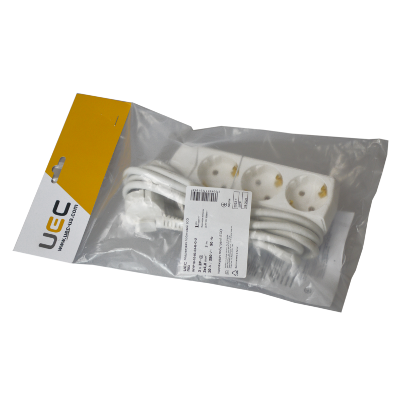 Подовжувач 3м 3 гнізда 2Р+PЕ IP20 [WYP10-10-03-03-G-G-U] ECO UEC
