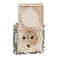 Розетка с з.к. с шторками и крышкой IP44 бежевий [SDD212024] ABS-UV Sedna Design&Element Шнейдер Электрик