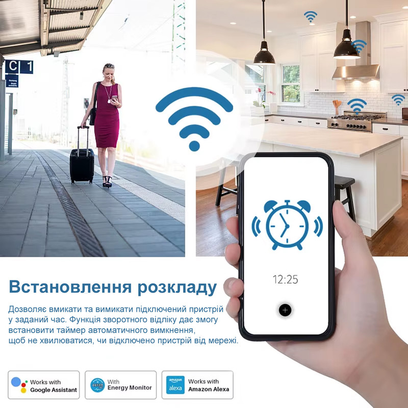 Smart WiFi розетка 20A 230В с таймером, мониторингом энергопотребления, поддержкой Smart Home белая [WiFi-20A-WT] Gamma