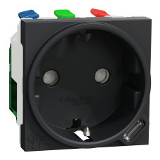 Розетка с USB тип C 10,5Вт с заземлением IP20 антрацит [NU301754] Unica New Schneider Electric