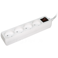 Подовжувач у4К-вимикач 4 місця 2Р/3метри 2х0.75мм 2 10А/250, іек [wyp10-06-04-03-k-n]