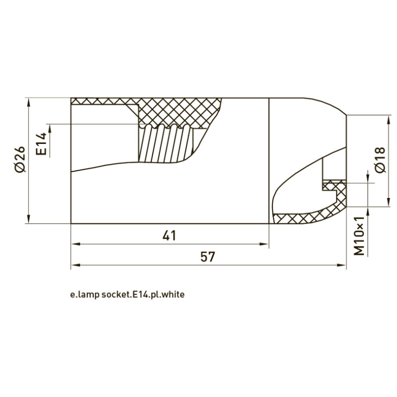 Патрон E14 56х26mm пластик білий [s9100010] e.lamp socket.E14.pl.white E.NEXT