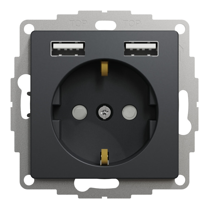 Розетка с заземлением + 2USB тип А черная [SDD114052] PC Sedna Design&Element Шнейдер Электрик