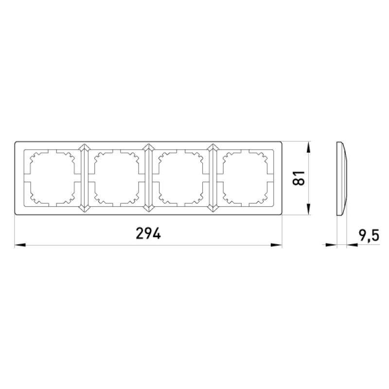 Рамка 4-постова 294х81х9,5мм алюміній [ins0040092] E.NEXT e.lux.10084L.4.fr.aluminium