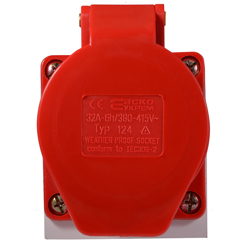 Силовая розетка 3P+PE 32А 400В стационарная IP44 красная [A0080040005] ГC (124) АСКО