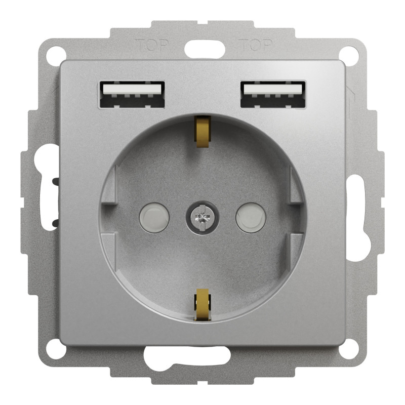 Розетка с заземлением + 2USB тип А алюминий [SDD113052] PC Sedna Design&Element Шнейдер Электрик