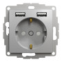 Розетка с заземлением + 2USB тип А алюминий [SDD113052] PC Sedna Design&Element Шнейдер Электрик