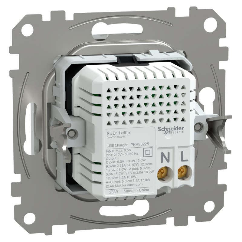 USB-розетка тип A+C 3А 21Вт белый 73x73x44mm ABS+PC [SDD111405] Sedna Design & Elements Schneider Electric