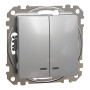 Двухклавишный выключатель с LED подсветкой алюминий [SDD113105L] ABS-UV Sedna Design&Element Шнейдер Электрик