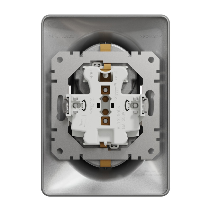 Двойная розетка 2P+E с заземлением алюминий [SDD313221] ABS-UV Sedna Design&Element Шнейдер Электрик