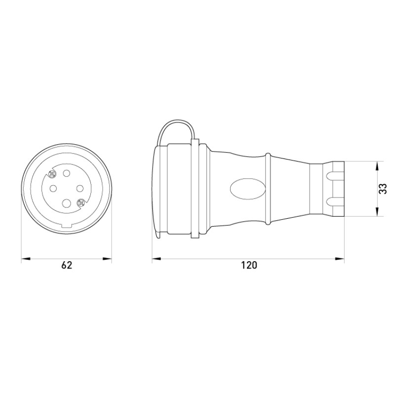 Силовая розетка 3P+N 16А 400В переносная каучук IP44 черная [s9100036] E.NEXT e.socket.rubber.061.16