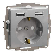 Розетка с заземлением + 2USB тип А алюминий [SDD113052] PC Sedna Design&Element Шнейдер Электрик