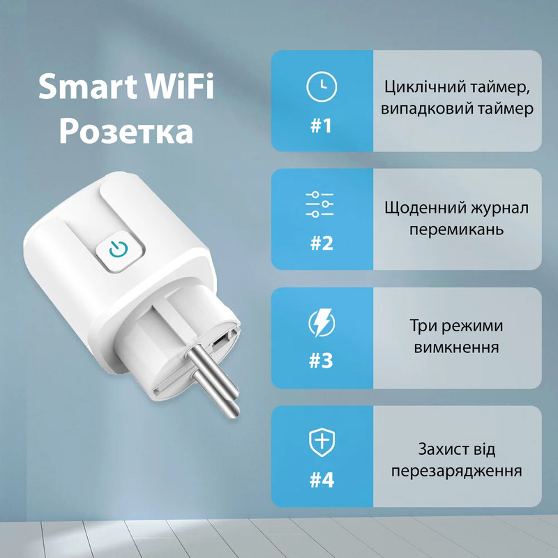 Smart WiFi розетка 20A 230В с таймером, мониторингом энергопотребления, поддержкой Smart Home черная [WiFi-20A-BL] Gamma