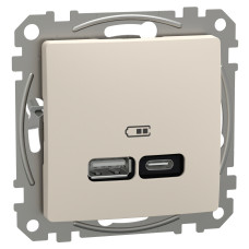 USB-розетка тип A+C 3А 21Вт бежевый 73x73x44mm ABS+PC [SDD112405] Sedna Design & Elements Schneider Electric