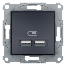 USB розетка 2.1A Asfora черная ABS [EPH2700271] Шнейдер Электрик