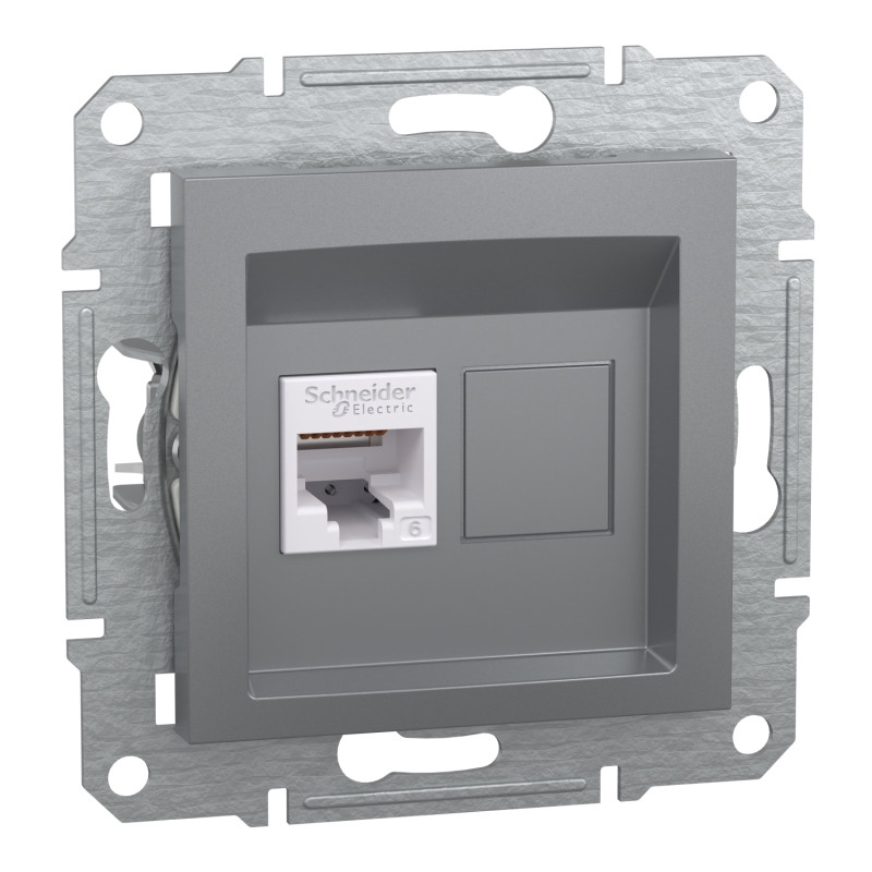 Розетка комп'ютерна RJ45 UTP кат.6 Asfora сталь ABS [EPH4700162] Шнейдер Електрік