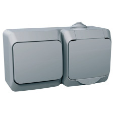 Розетка с заземлением и выключателем IP44 серая [WDE000600] PA6 FR850 Cedar Plus Шнейдер Электрик