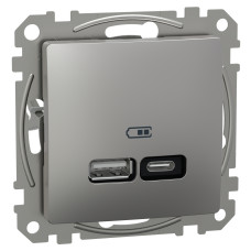 USB-розетка тип A+C 3А 21Вт алюминий 73x73x44mm ABS+PC [SDD113405] Sedna Design & Elements Schneider Electric