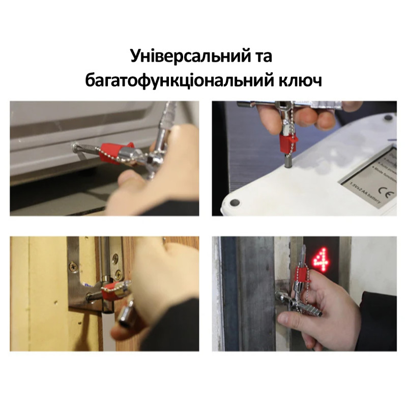 Универсальный ключ тип: F, для шкафов [4-sided-key-F] 10в1 серебристый Tactix