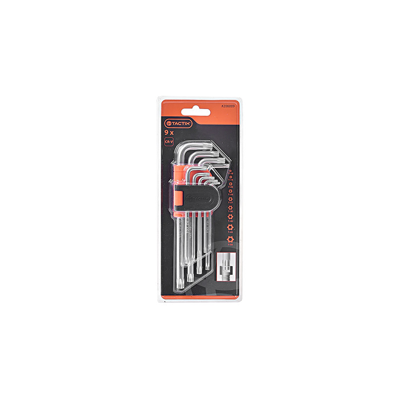 Набор ключей TORX 9шт. ТR10-ТR50 с отверстием сталь Cr-V L-типа [INSKLKLHT010050LT0] TACTIX
