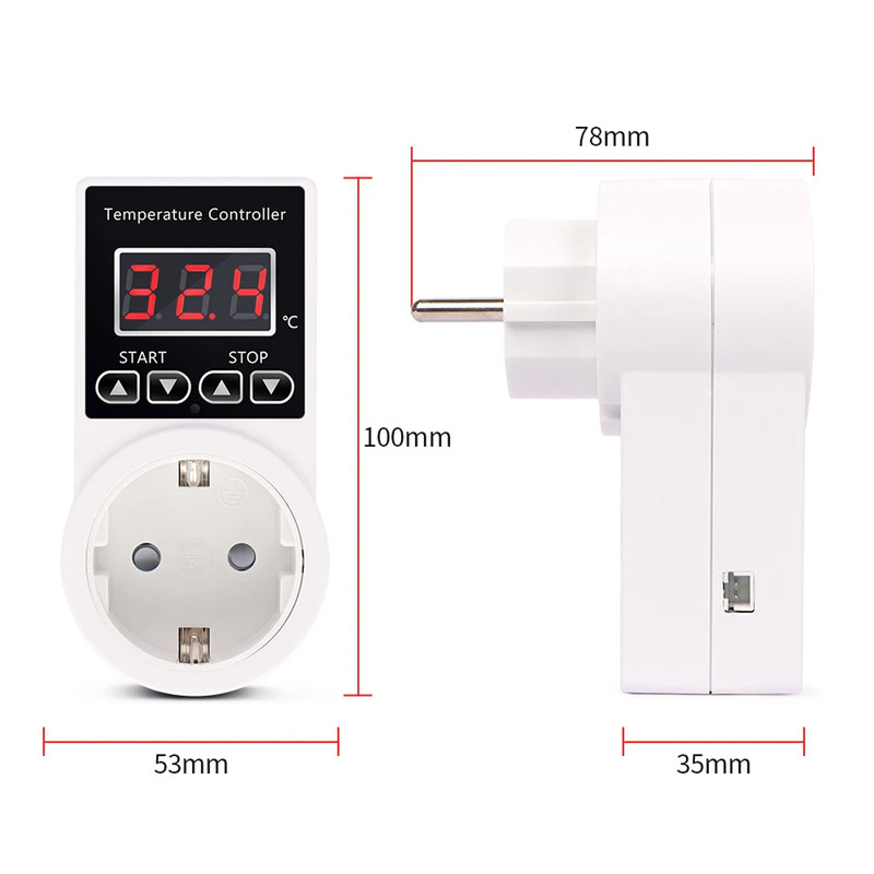 Цифровой термостат 10A 230V с датчиком температуры -20~120℃ в розетку [DART:VPT] TAXNELE