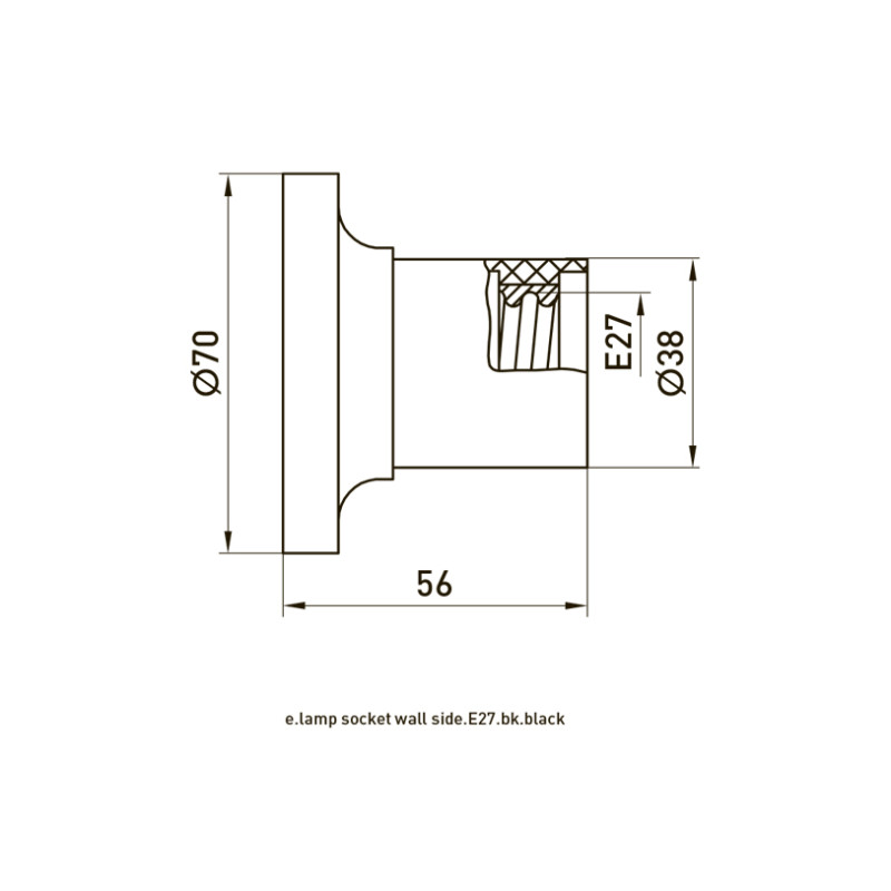 Патрон E27 настінний 56х70mm бакелітовий чорний [s9100019] e.lamp socket wall side.E27.bk.black E.NEXT