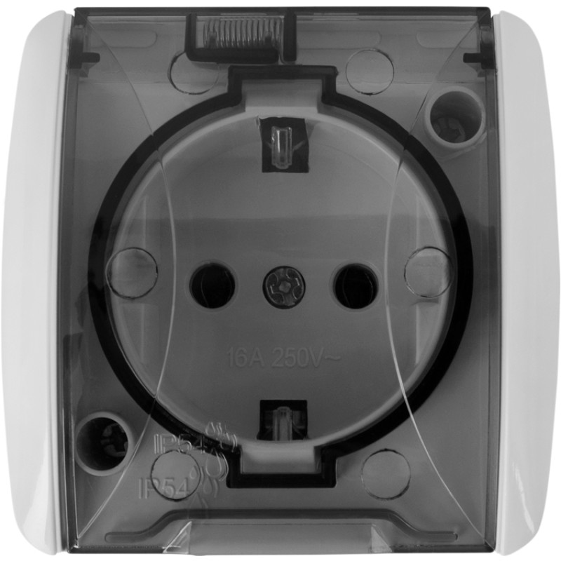 Розетка із заземленням зовнішня з кришкою прозора IP54 білий [s035058] E.NEXT e.aqua.1231.grtз