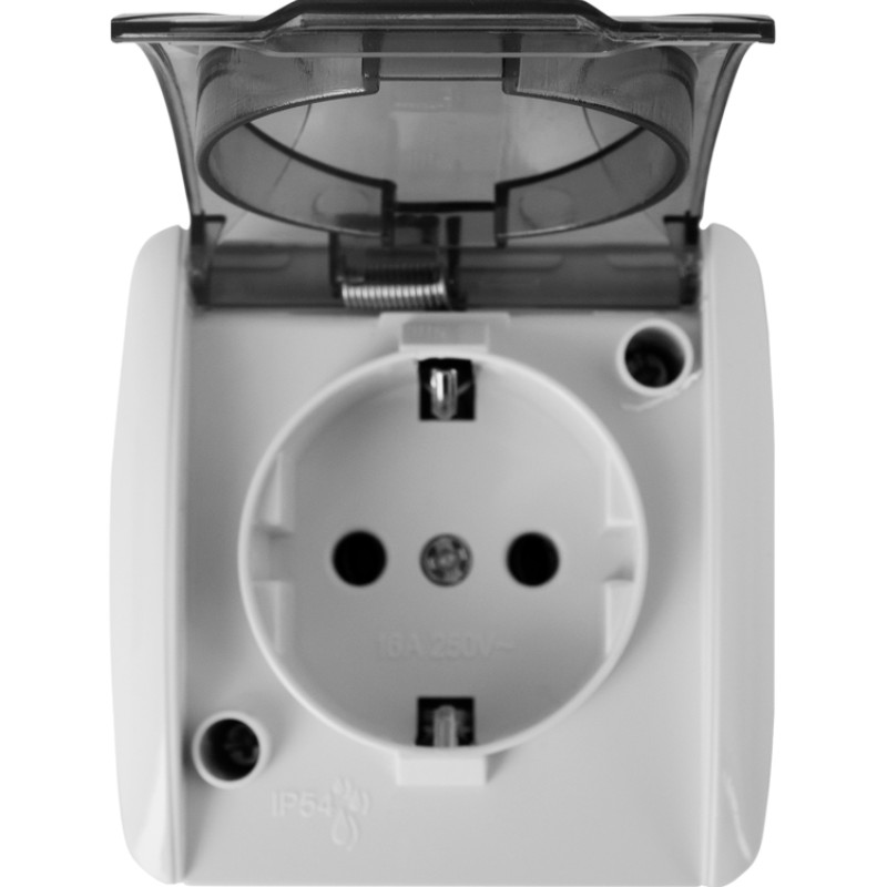 Розетка із заземленням зовнішня з кришкою прозора IP54 білий [s035058] E.NEXT e.aqua.1231.grtз