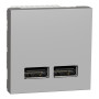 Розетка USB подвійна 2.1А 2 модулі алюмінію [NU341830] PC Unica New Шнейдер Електрік