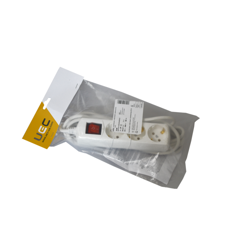 Удлинитель с выключателем 5м 3 гнезда 2Р+PЕ IP20 [WYP10-10-03-05-GS-G-U] ECO UEC