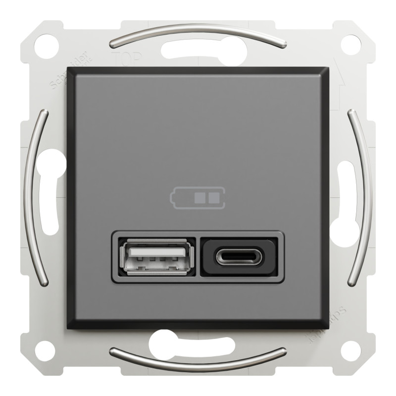 USB розетка A+C 3A Asfora чорна ABS [EPH2700471] Шнейдер Електрік