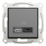 USB розетка A+C 3A Asfora чорна ABS [EPH2700471] Шнейдер Електрік