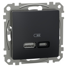 USB-розетка тип A+C 3А 21Вт черный 73x73x44mm ABS+PC [SDD114405] Sedna Design & Elements Schneider Electric