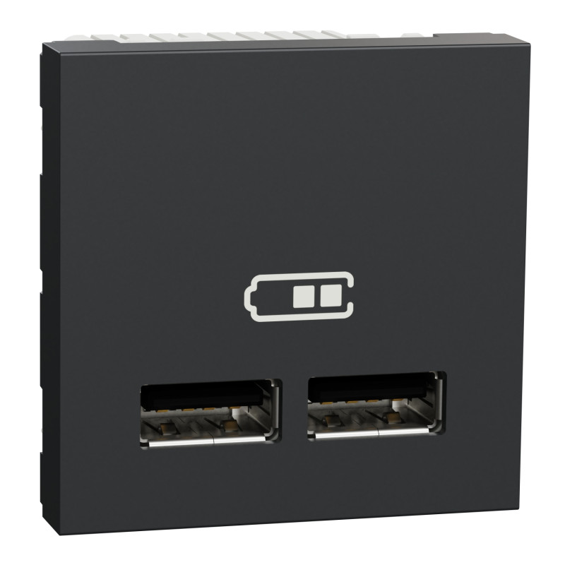 Розетка USB подвійна 2.1А 2 модулі антрациту [NU341854] PC Unica New Шнейдер Електрік