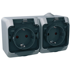 Розетка двойная с прозрачной защитной крышкой IP44 серая [WDE000625] PA6 FR850 Cedar Plus Шнейдер Электрик
